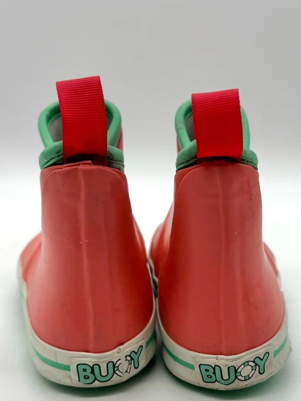 Coral Kids Rain Boots with Green Trim